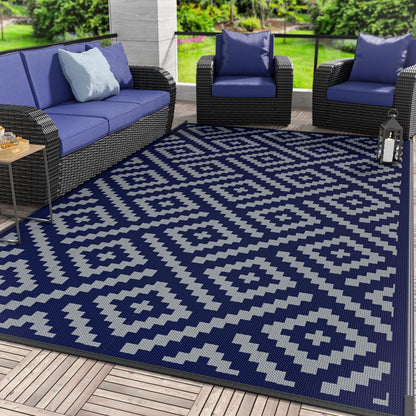 GENIMO Rhombic Printed Double Sided Waterproof Outdoor Rug Blue