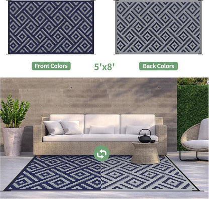GENIMO Rhombic Printed Double Sided Waterproof Outdoor Rug Blue