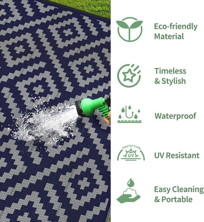 GENIMO Rhombic Printed Double Sided Waterproof Outdoor Rug Blue