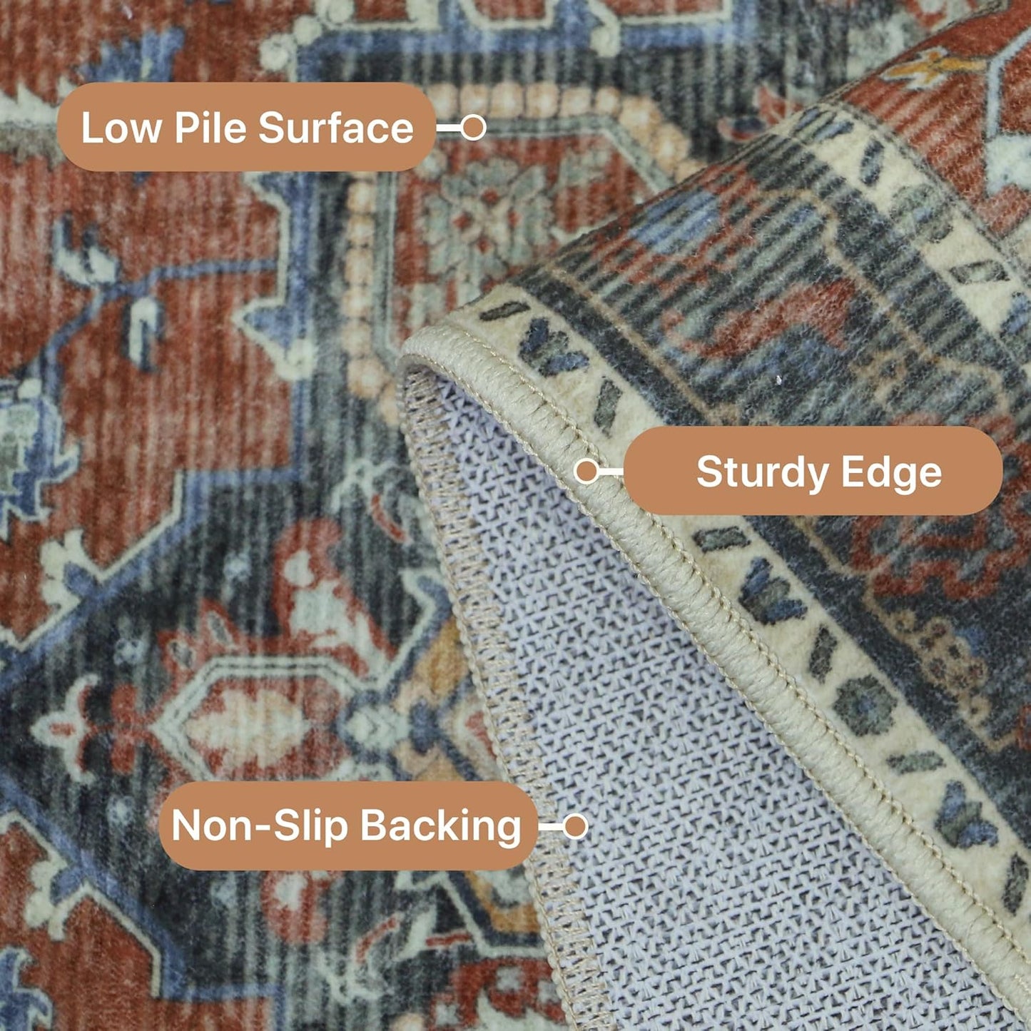GENIMO Gorgeous Vintage Bohemian Print Machine Washable Runner Rug