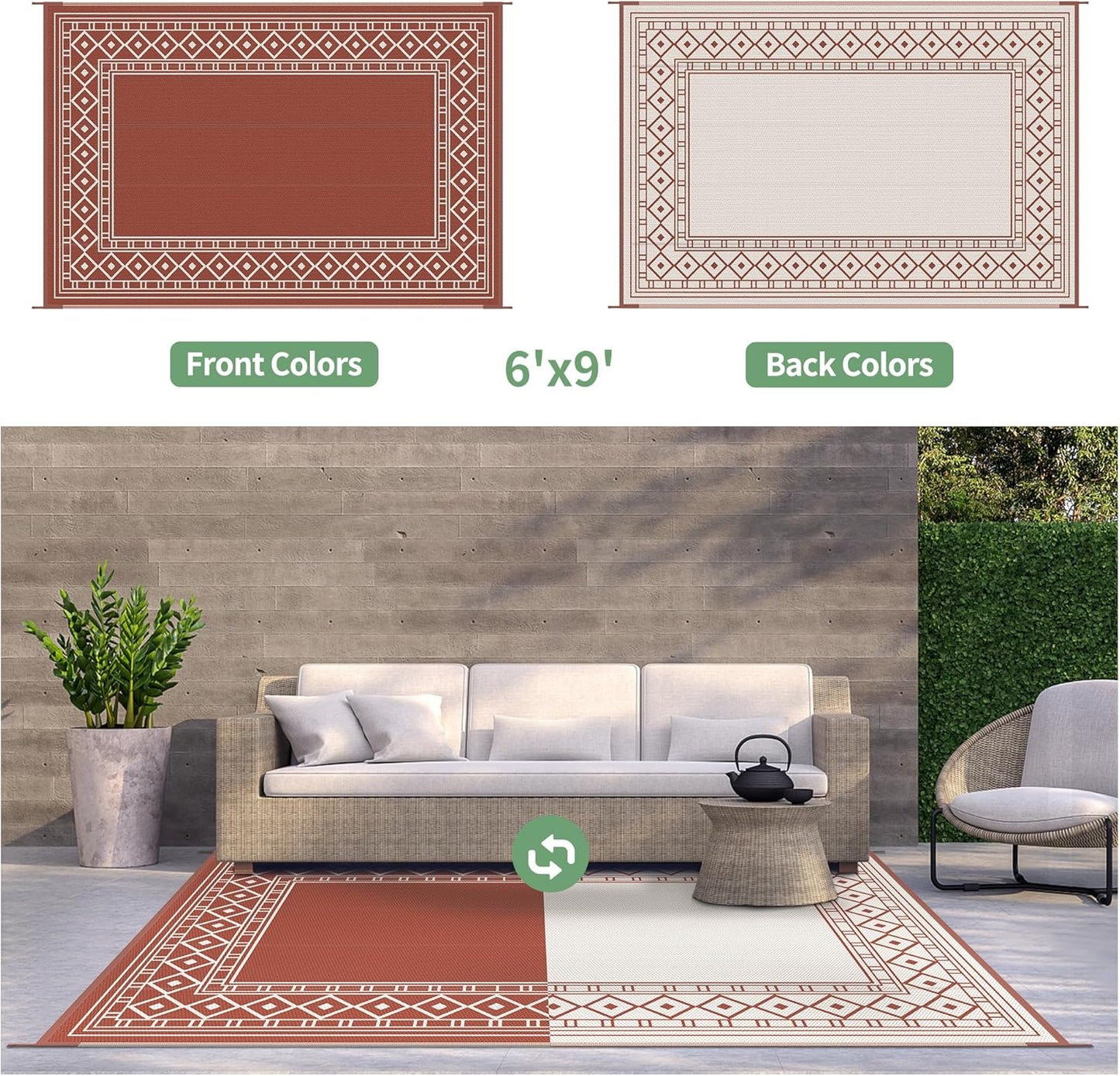 GENIMO Bohemian Style Waterproof Outdoor Rug
