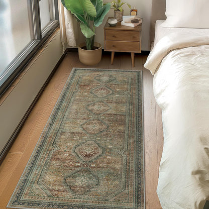 GENIMO Machine Washable Runner Rug Non Slip Carpet with Gripper Brown