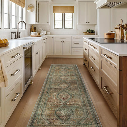 GENIMO Machine Washable Runner Rug Non Slip Carpet with Gripper Brown