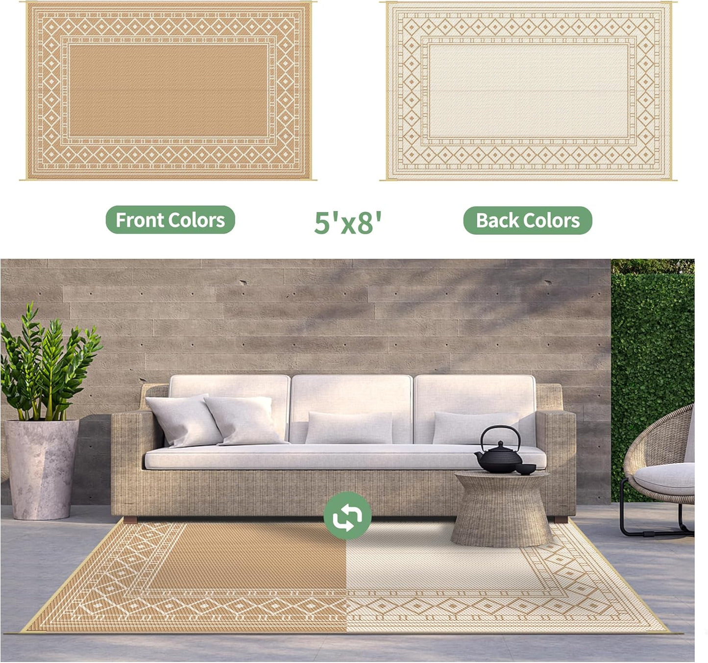 GENIMO Bohemian Style Waterproof Outdoor Rug Beige