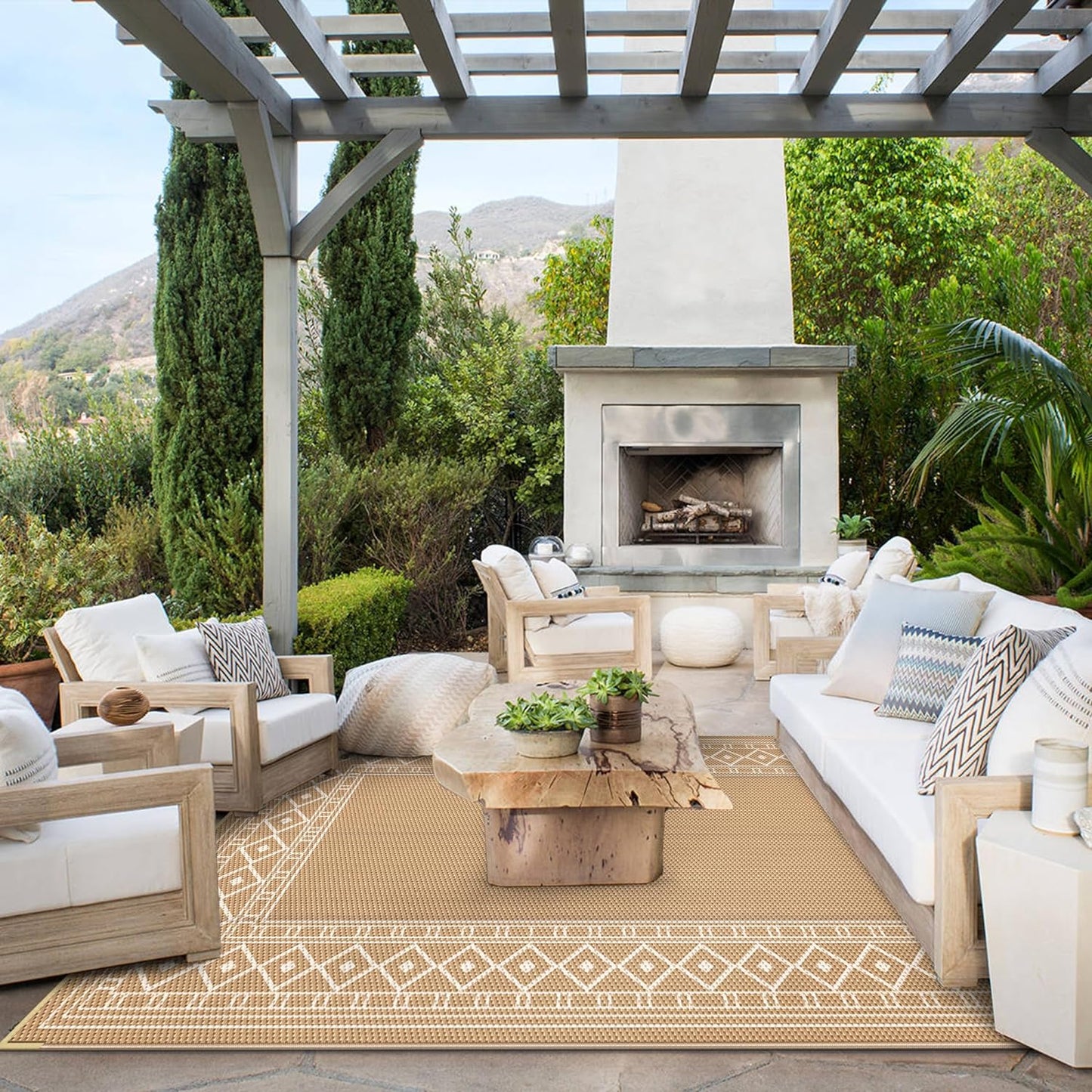 GENIMO Bohemian Style Waterproof Outdoor Rug Beige