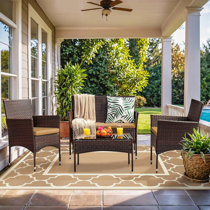 GENIMO Symmetrical Geometric Aesthetic Waterproof Reversible Outdoor Rug Brown