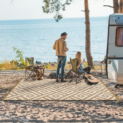GENIMO Rhombic Printed Double Sided Waterproof Outdoor Rug Brown
