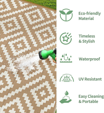 GENIMO Rhombic Printed Double Sided Waterproof Outdoor Rug Brown