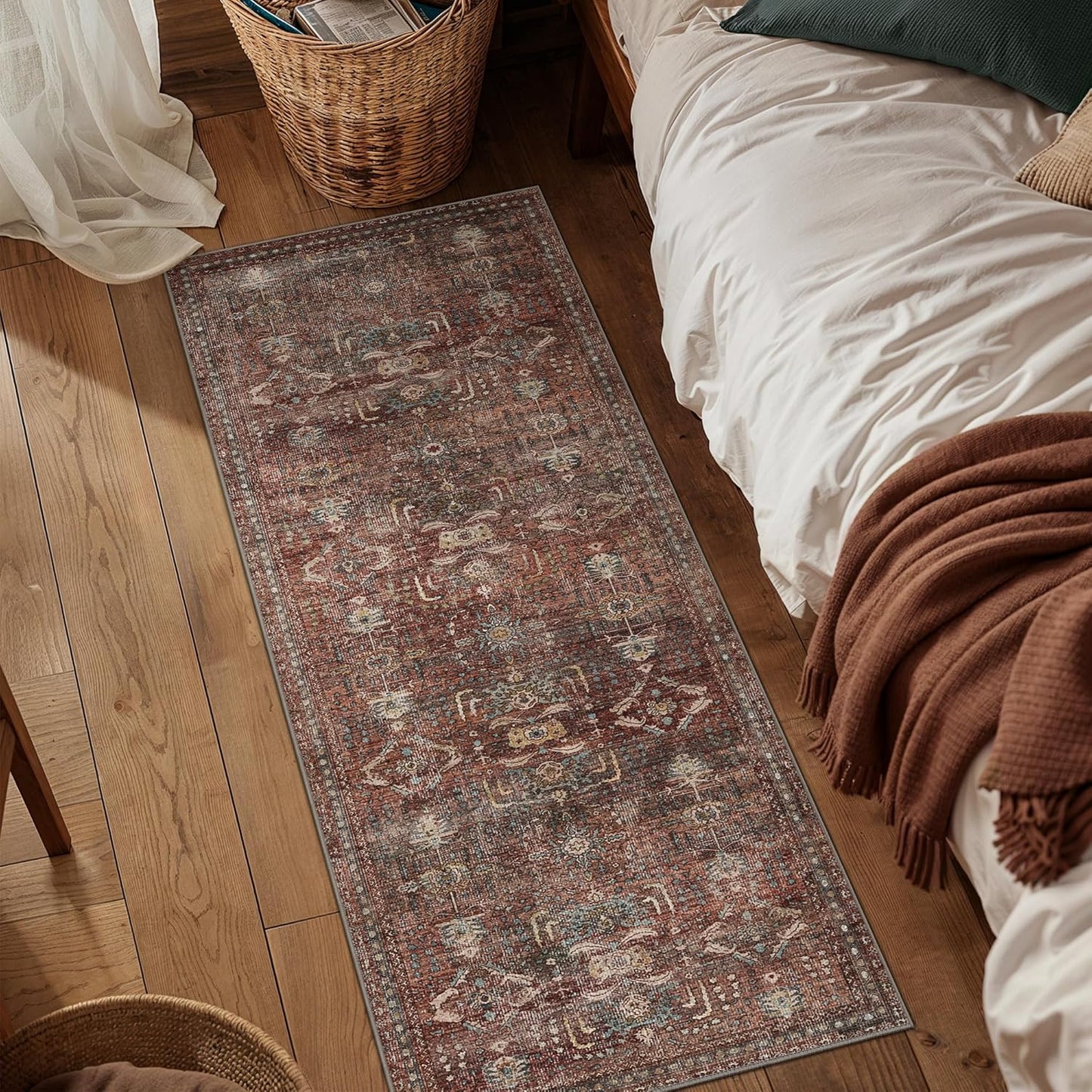 GENIMO Vintage Bohemian Print Non-Slip Runner Rug Red