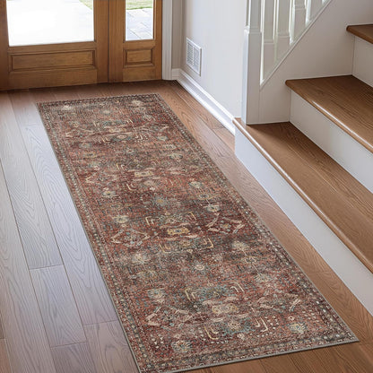 GENIMO Vintage Bohemian Print Non-Slip Runner Rug Red