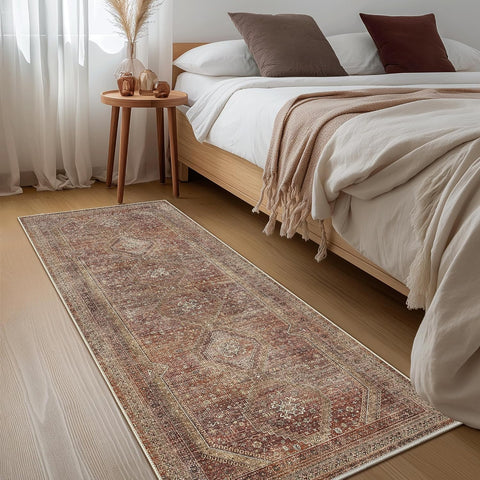 GENIMO Machine Washable Runner Rug Non Slip Carpet with Gripper Brown