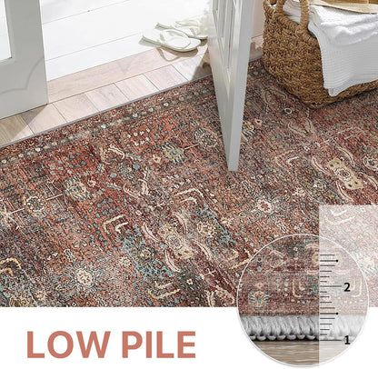 GENIMO Vintage Bohemian Print Non-Slip Runner Rug Red