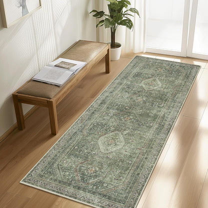 GENIMO Machine Washable Runner Rug Non Slip Carpet with Gripper Green/Blue