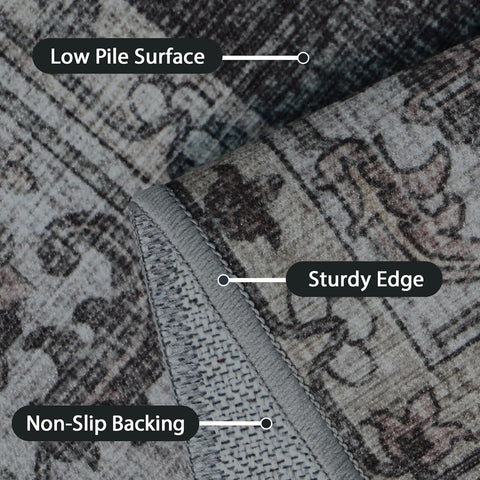 GENIMO Persian Floral Print Area Rug Charcoal