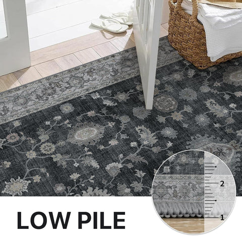 GENIMO Persian Floral Print Area Rug Charcoal