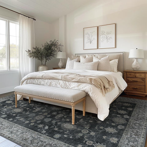 GENIMO Persian Floral Print Area Rug Charcoal