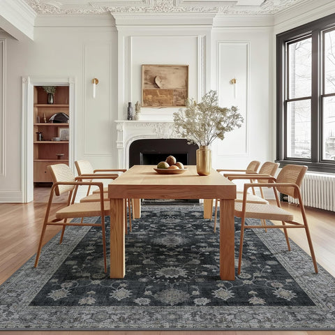 GENIMO Persian Floral Print Area Rug Charcoal
