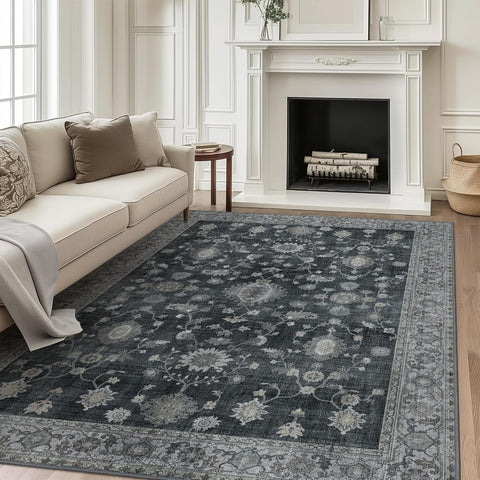 GENIMO Persian Floral Print Area Rug Charcoal