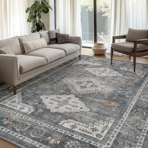 GENIMO Fantasy Geometric Floral Print Non-Slip Washable Area Rug Gray