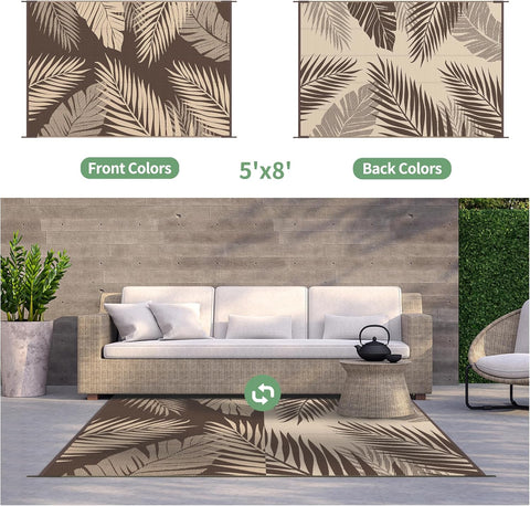 GENIMO Outdoor Rug Waterproof for Patios Clearance Brown