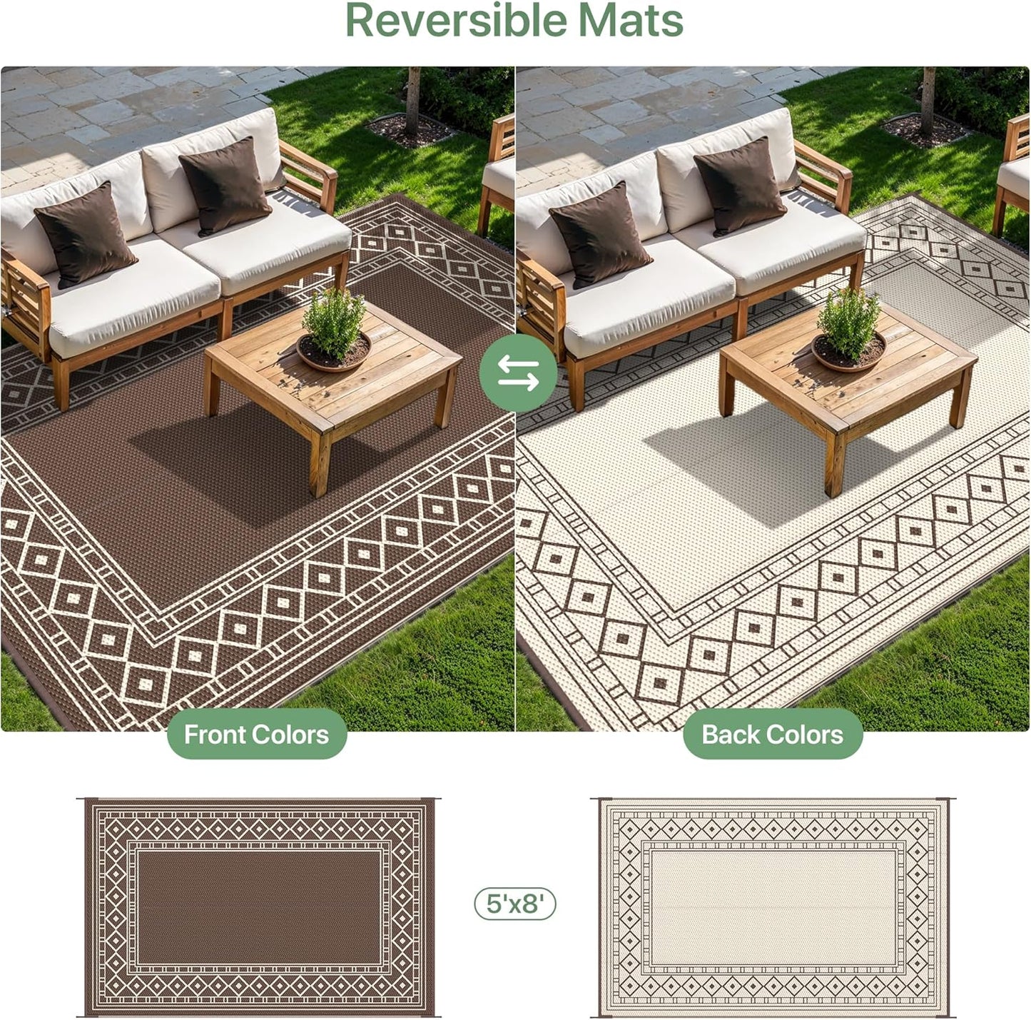 GENIMO Bohemian Style Waterproof Outdoor Rug Beige