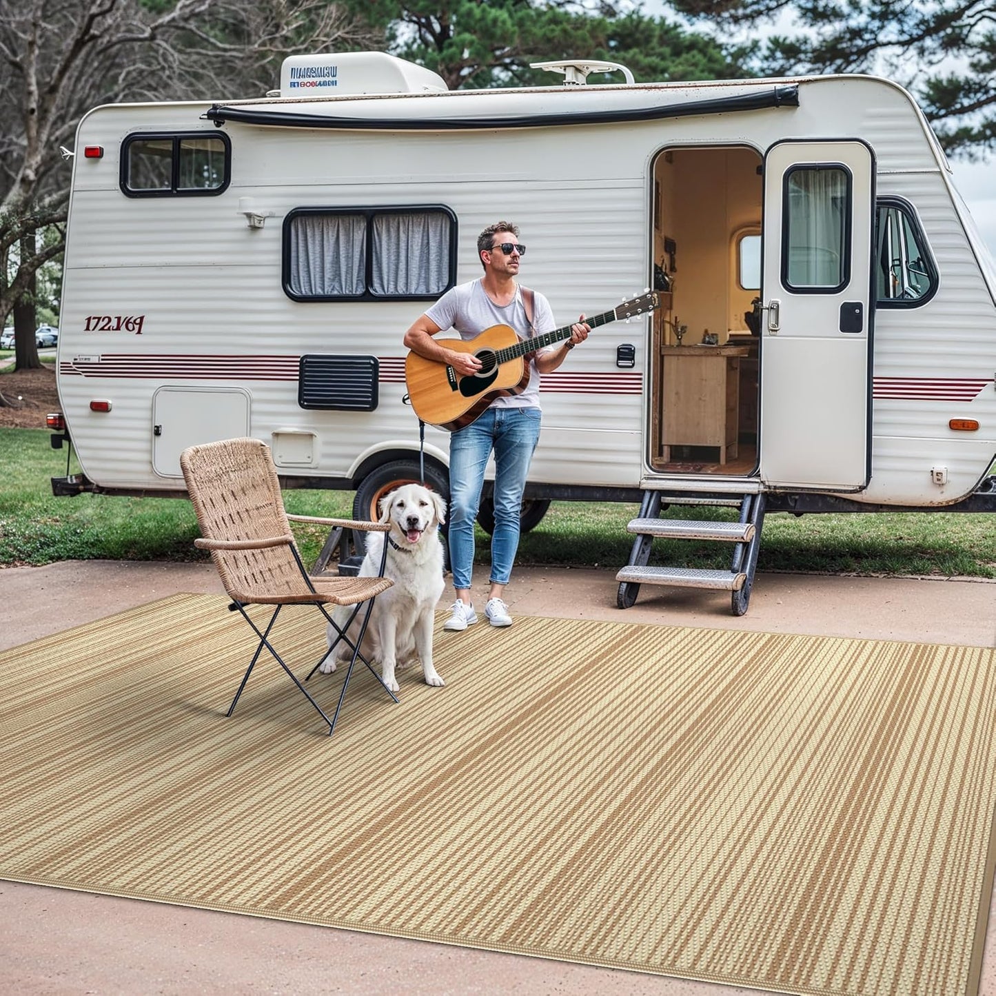 GENIMO Simple Striped Waterproof Outdoor Rug