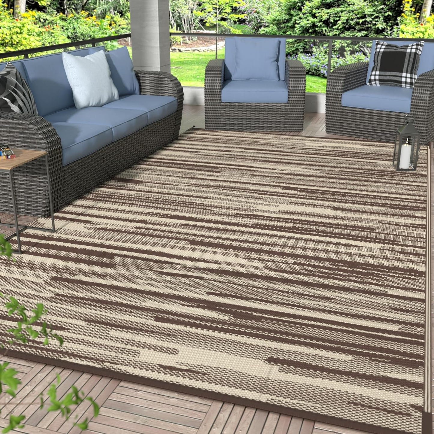 GENIMO Irregular Short Stripe Printed Waterproof Outdoor Rug