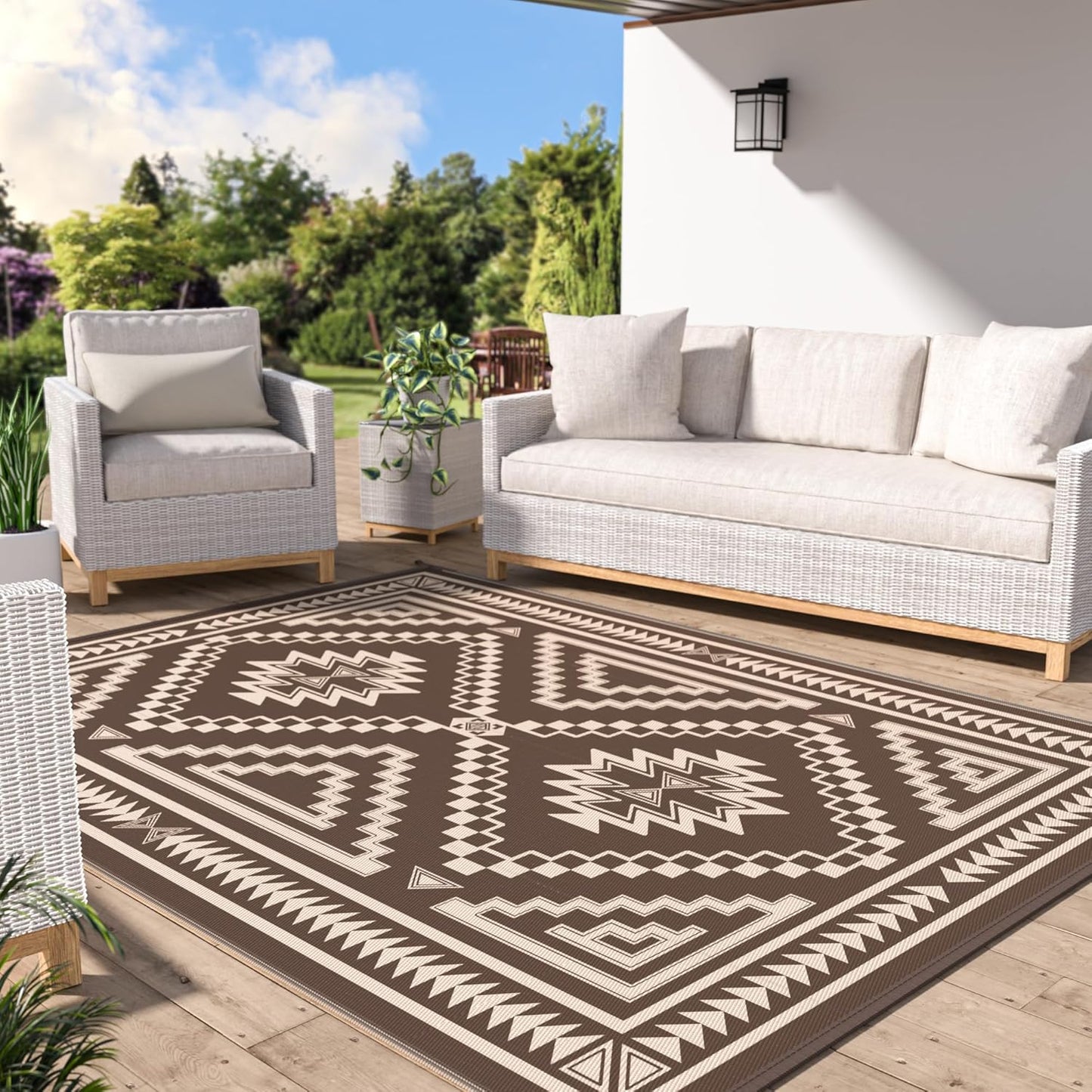 GENIMO Wave Diamond Geometric Waterproof Outdoor Rug