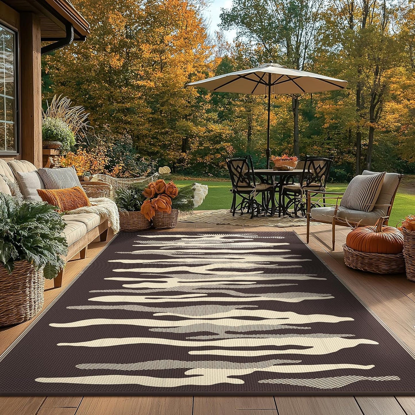 GENIMO Simple Abstract Stripe Printed Waterproof Outdoor Rug