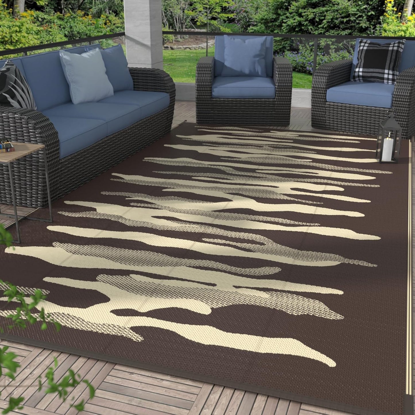 GENIMO Simple Abstract Stripe Printed Waterproof Outdoor Rug