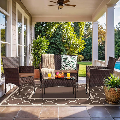 GENIMO Symmetrical Geometric Aesthetic Waterproof Reversible Outdoor Rug Brown