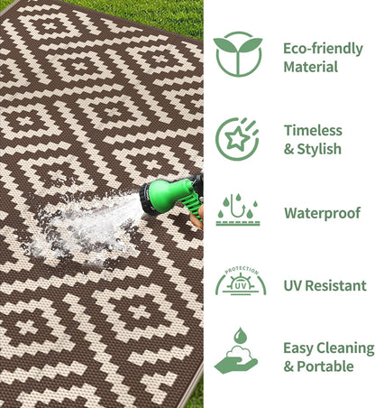 GENIMO Rhombic Printed Double Sided Waterproof Outdoor Rug Brown