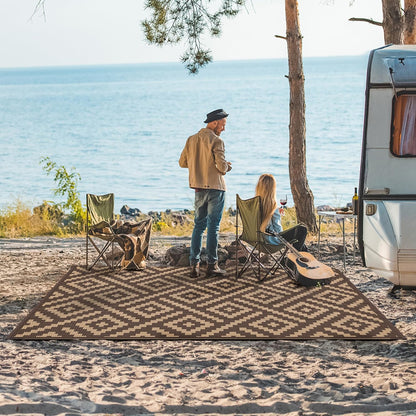 GENIMO Rhombic Printed Double Sided Waterproof Outdoor Rug Brown
