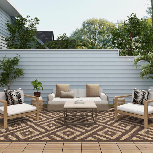 GENIMO Rhombic Printed Double Sided Waterproof Outdoor Rug Brown