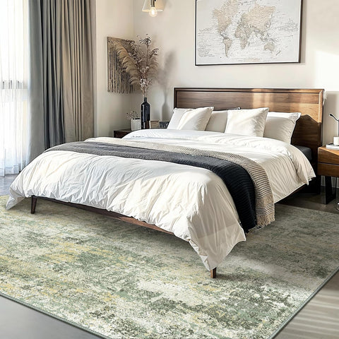GENIMO Modern Healing Green Abstract Textured Washable Area Rug
