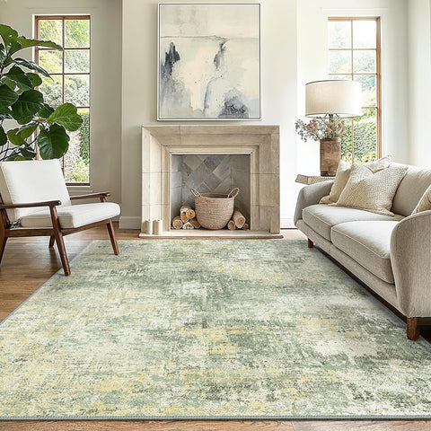 GENIMO Modern Healing Green Abstract Textured Washable Area Rug