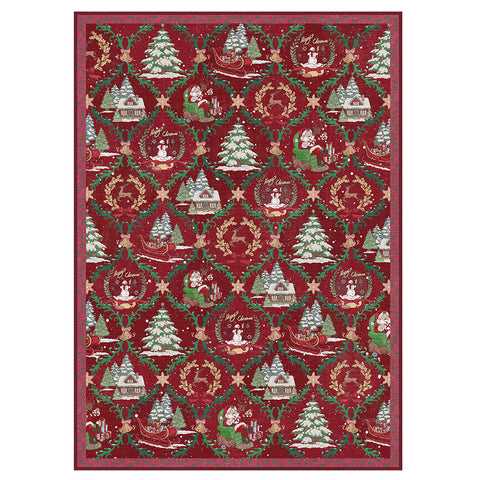 Aurora Christmas Washable Santa Sleigh and Reindeer Belgian Velvet Rug