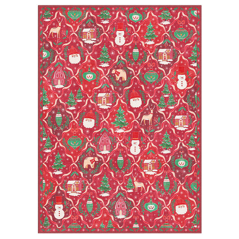 Oriana Christmas Washable Red Belgian Velvet Rug