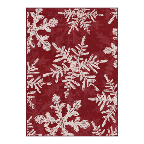 Elaria Christmas Washable Snowflake Red Belgian Velvet Rug