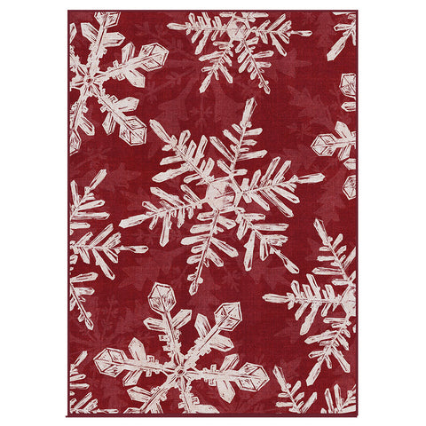 Elaria Christmas Washable Snowflake Red Belgian Velvet Rug