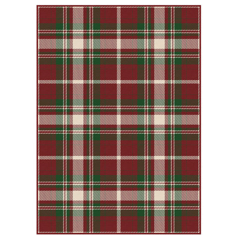 Valence Christmas Washable Classic Checkerboard Belgian Velvet Rug Green and Red