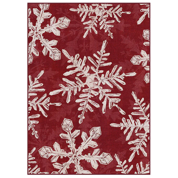 Elaria Christmas Washable Snowflake Red Belgian Velvet Rug