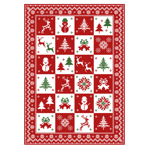 Evral Christmas Washable Wreath Tree Plaid Red Belgian Velvet Rug
