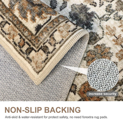 GENIMO Vintage Floral Rug Non-Shedding Distressed Area Rug