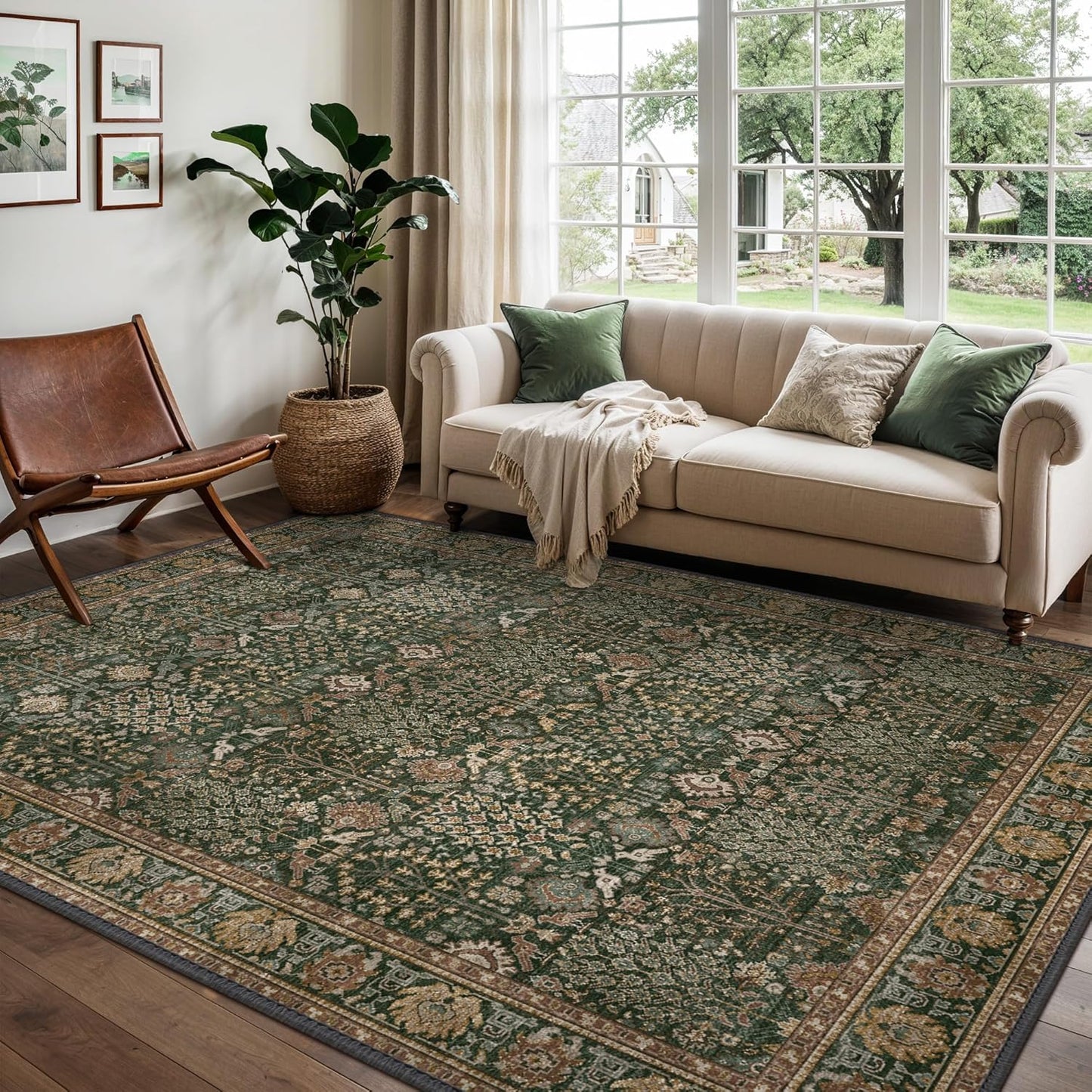 GENIMO Vintage Floral Rug Non-Shedding Distressed Area Rug