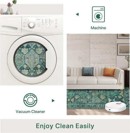 GENIMO Vintage Classic Print Cool Color Washable Area Rug