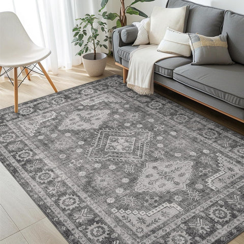 GENIMO Fantasy Geometric Floral Print Non-Slip Washable Area Rug Gray