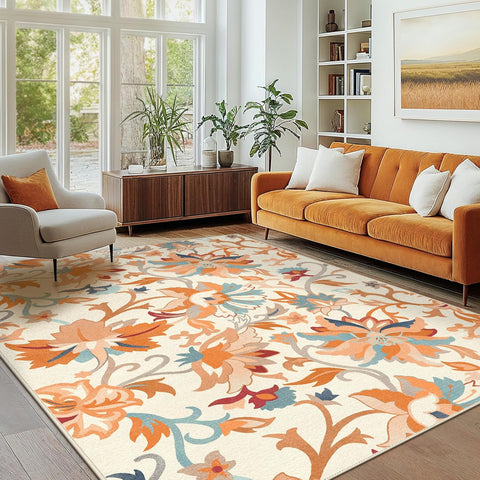 GENIMO Washable Daisy Painted Low Pile Area Rug