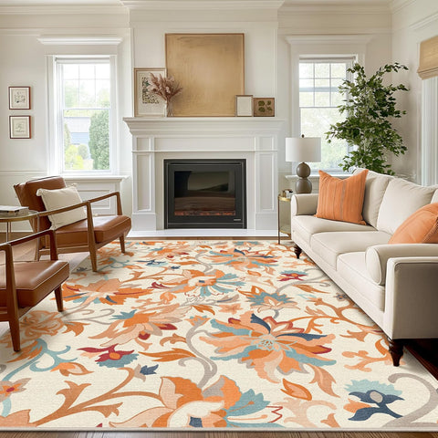 GENIMO Washable Daisy Painted Low Pile Area Rug