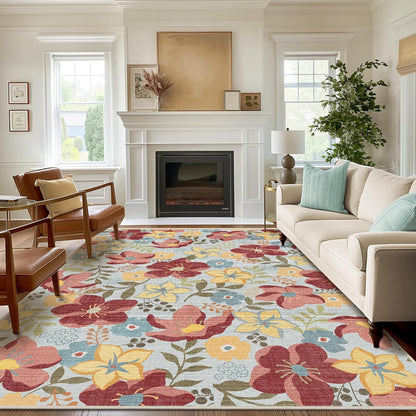 GENIMO Floral Bloom Machine Washable Area Rug for  Living Room